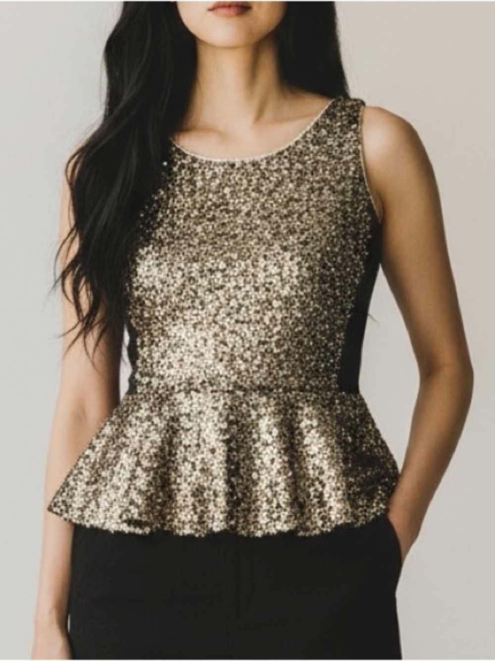 Express gold sequin peplum top